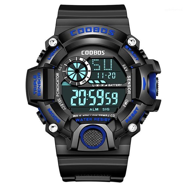 

deep blue men digital wristwatches sport waterproof led cool luminous electronic watches luxury multifunction military watch, Slivery;brown