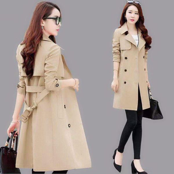 

women's trench coats women 2021 spring autumn fashion double breasted vintage clothes outerwear female long casual coat with sashes x11, Tan;black