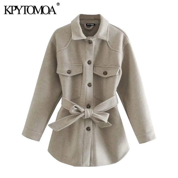 

women 2021 fashion with belt loose woolen jacket coat vintage long sleeve side pockets female outerwear chic overcoat women's jackets, Black;brown