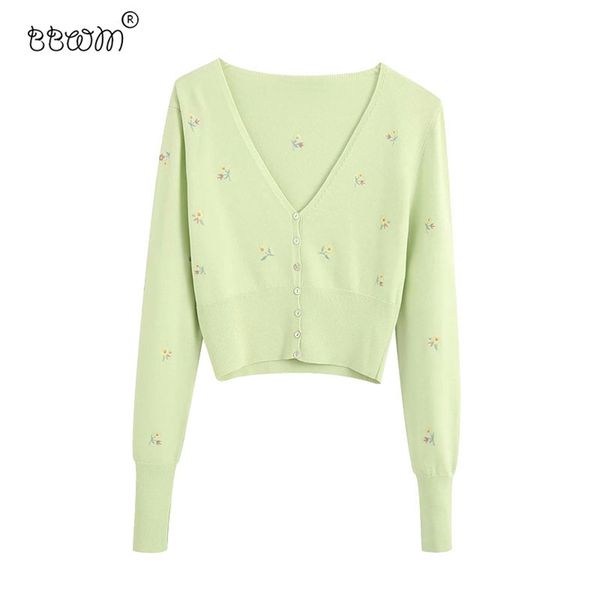 

women sweet fashion floral embroidery cardigan vintage long sleeve single breasted sweaters girls chic jumpers 210531, White