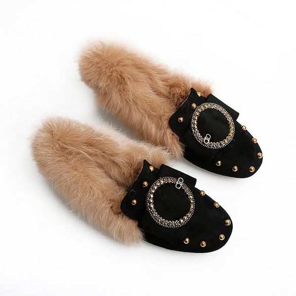 

slippers fur shoes women winter plus velvet warm flat comfort outdoor muller big size 35-41 cool, Black