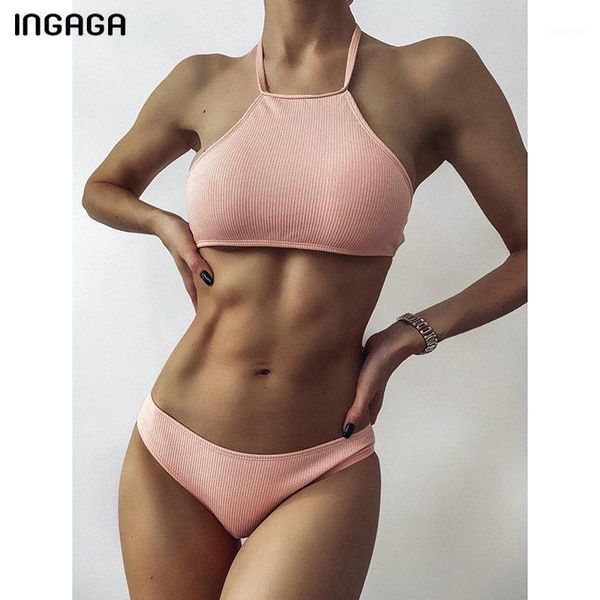 

push up bikini set swimsuits ribbed swimwear women solid pink biquini beachwear strap bikinis 2021 bathing suits women's, White;black