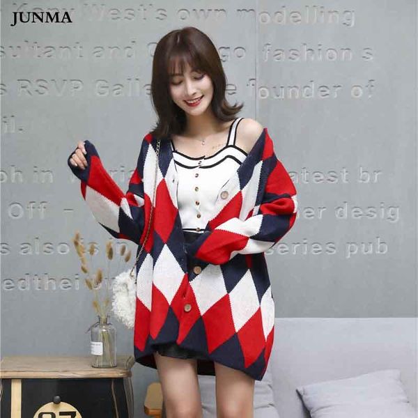 

women's sweaters argyle print ladies knitted cardigan female casual single breasted jumper sweet 2021 autumn winter oversized women swe, White;black