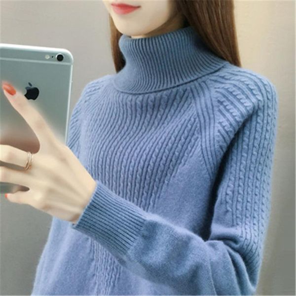 

korean fashion sweaters women's loose bottoms autumn winter solid turtleneck pullover knitted sweater zy5317, White;black