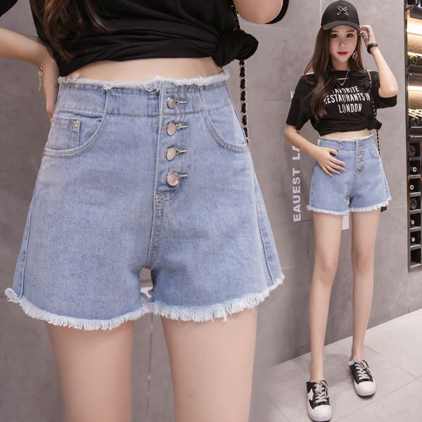 

women's shorts high waist light breasted denim 2021 summer korean version thin fringe rough edge a-line wide leg pants, White;black