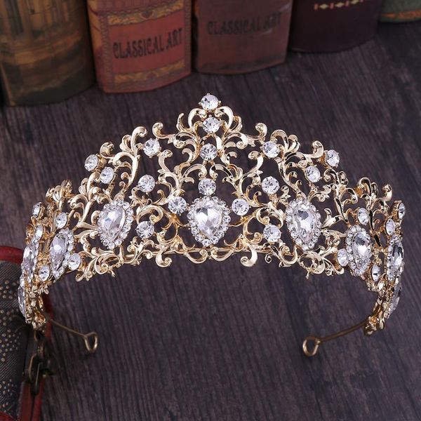 

hair clips & barrettes vintage red crystal wedding tiaras crowns for women rhinestone bridal headwear pageant diadem baroque jewelry accesso, Golden;silver