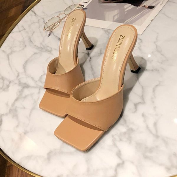

dress shoes european all-match party solid open toe slingback woman pumps summer slip on slippers brief stiletto high heels women 2021, Black