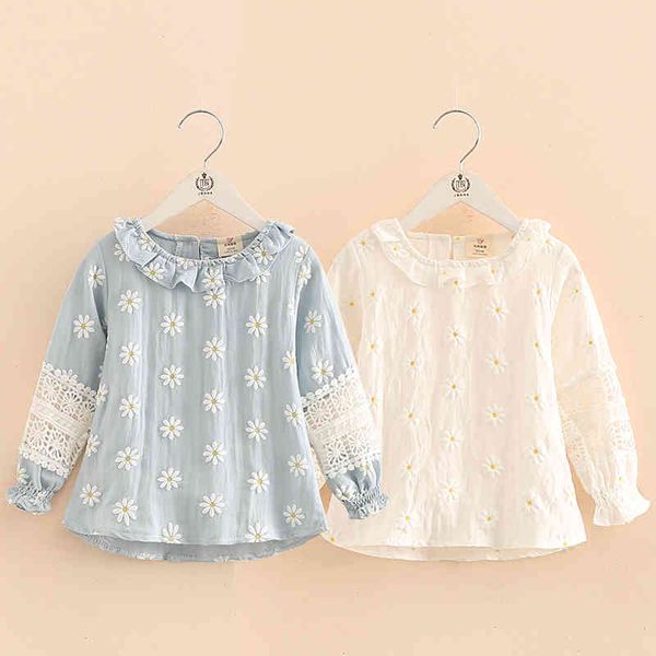 Frühling Herbst Mode Kinder Kleidung Baumwolle Baby Kinder Mädchen Langarm Ausschnitt Aushöhlen Blume Floral Bluse Shirt LJ200831