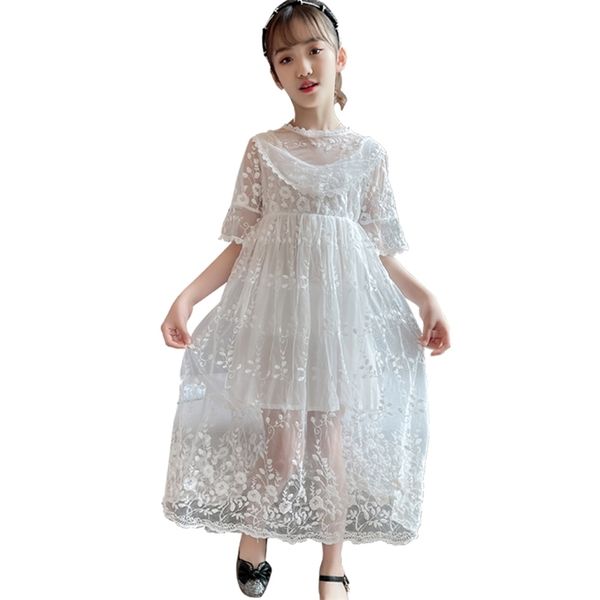 

kids dresses for girls lace floral girl cute style children summer clothes 6 8 10 12 14 210527, Red;yellow