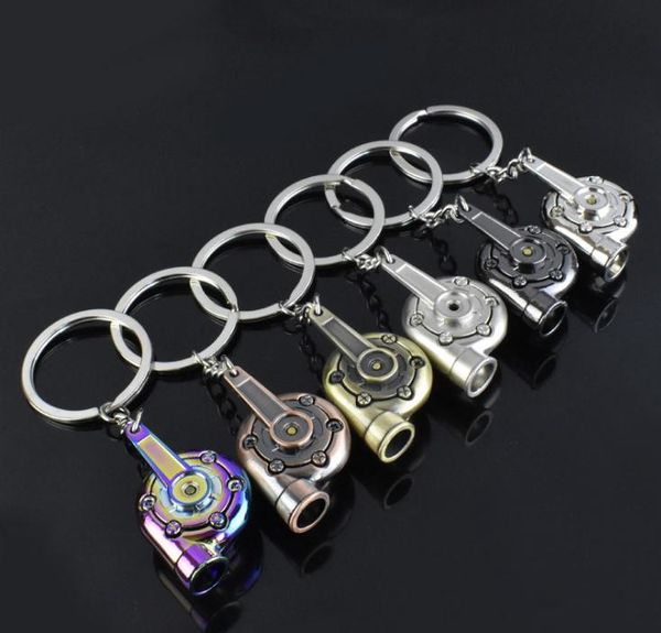 

7 colors metal turbo keychain sleeve bearing spinning auto part model turbine turbocharger key chain ring keyfob keyring, Silver