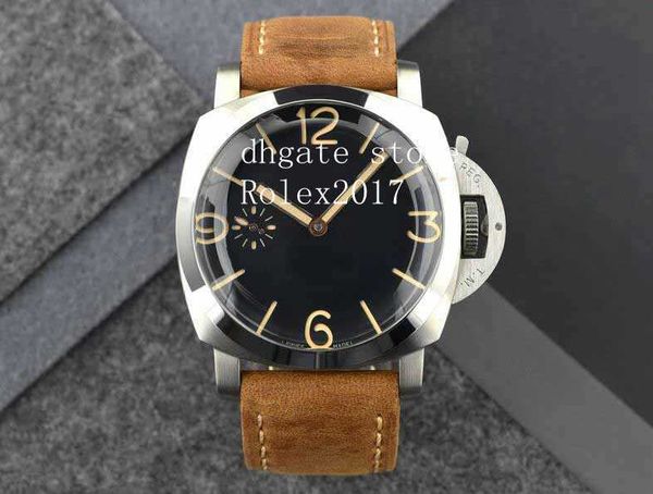

men's limited 2021 47mm sand black dial brown leather movement power savings counterclockwise manual winding diving fashion watches, Slivery;brown