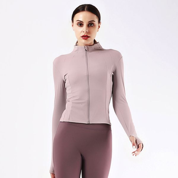 

same yoga jacket zipper long sleeve stand collar slim sports fitness suit women 2021, Gray