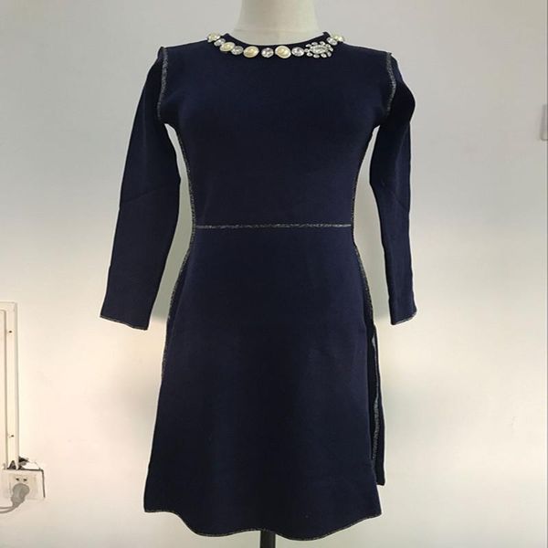 

casual dresses women autumn winter knitted sparkling beaded elegant woman lady crystal diamond a line dress vestidos clothing, Black;gray