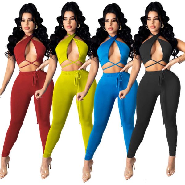 

2021 women's solid color leisure fashion pants suit, Black;white