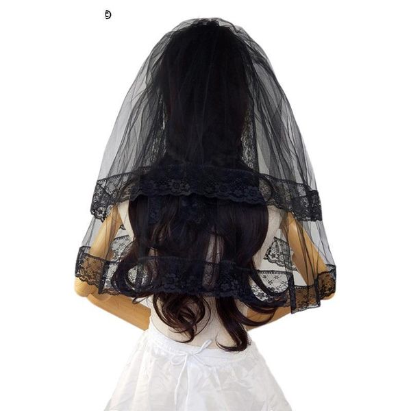 

bridal veils elegant two layers lace veil with comb children halloween black edge short kids cosplay