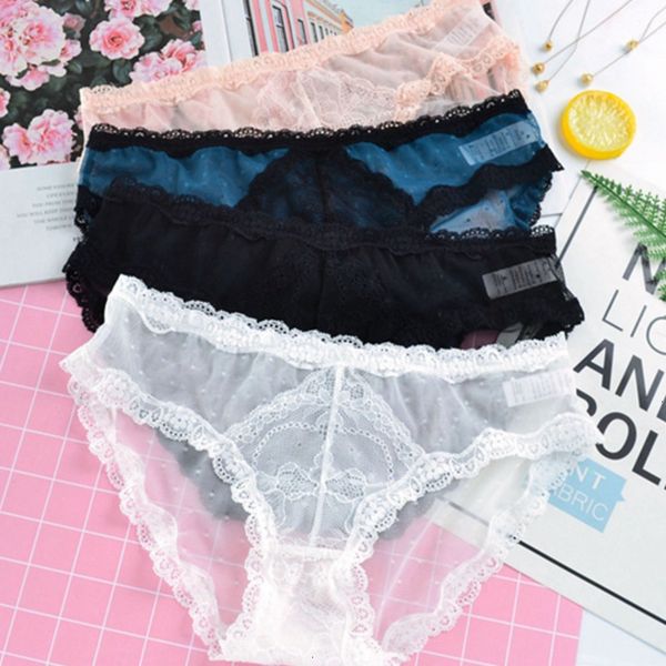 

sp&city dots hollow out lace wave ee women panties thin transparent underwear woman seamless briefs ladies lingerie thong, Black;pink