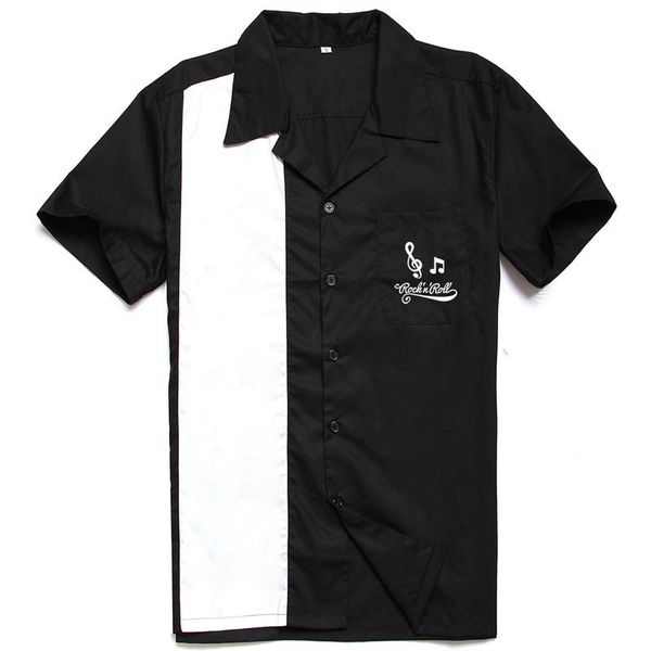 

men's casual shirts us size l-3xl men rockabilly shirt short sleeve letter embroidery cotton vintage western punk rolling rock, White;black