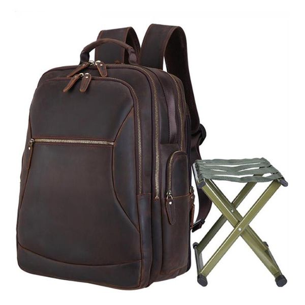 

backpack mahue leather with collapsible chair large capacity for 17 inch laplayer cowhide travel bag