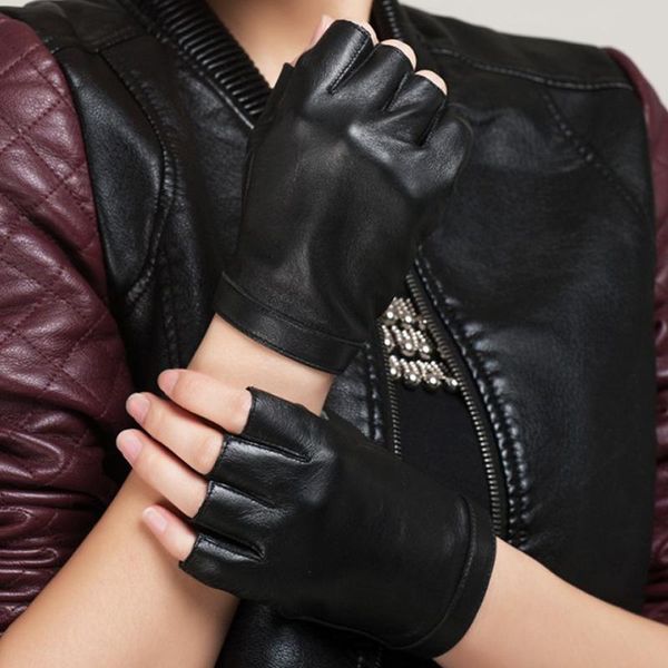 

fingerless gloves brand men and women genuine leather sheepskin black red dance driving, Blue;gray