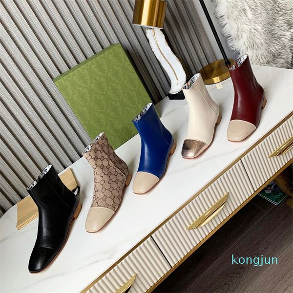 

designer- women boots ladies ankle cowskin boot splicing leather shoes autumn winter martin shoe fashion booties, Black