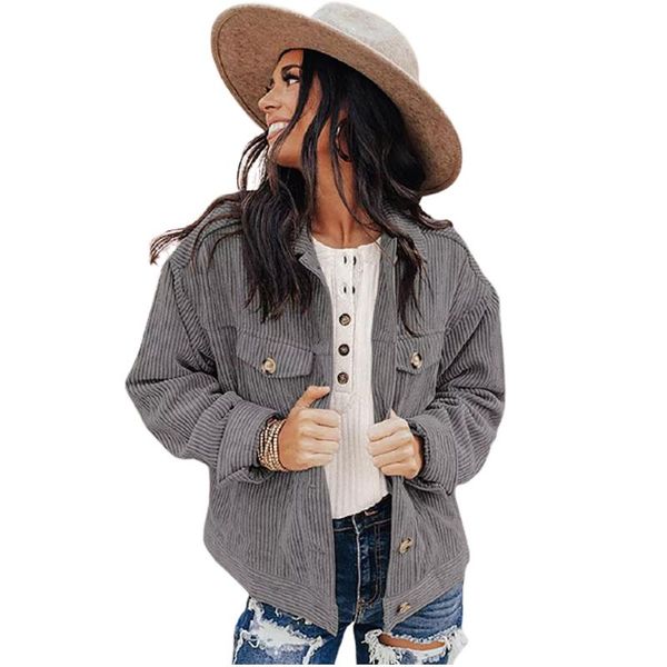 

women's jackets 2021 brown button front flap pocket casual corduroy famel vintage drop coats collar overcoat, Black;brown