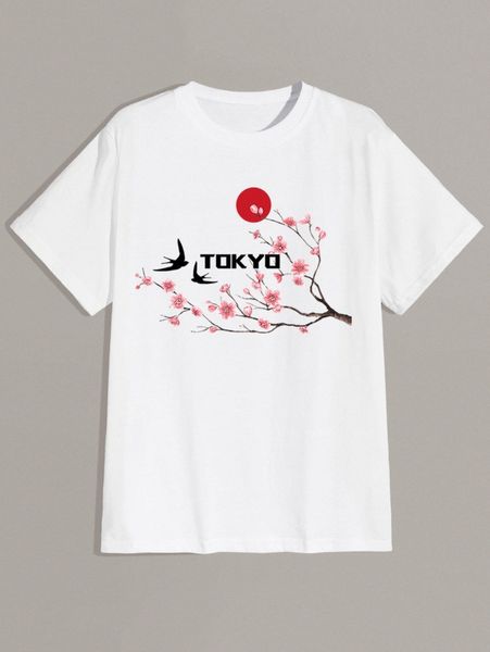 

men cherry blossoms & letter graphic tee o6eq#, White;black
