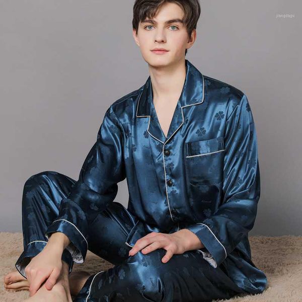 

2021men's stain silk pajama set men pajamas sleepwear modern style soft cozy satin nightgown summer men's, Black;brown