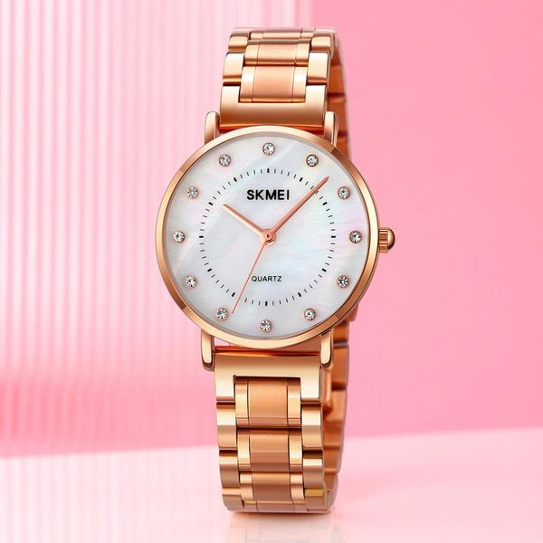 

wristwatches skmei simple female clock ladies quartz wristwatch full steel waterproof women watches relogio feminino 1840, Slivery;brown