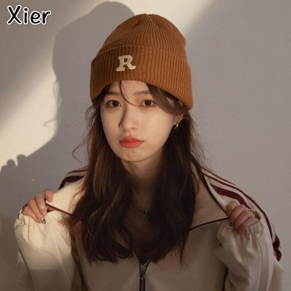 

berets style knitted autumn and winter hats for men women, fashion letters, warmth, beanie, women's pure color woolen cap, Blue;gray