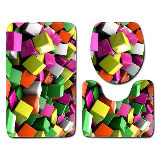 

toilet seat covers bathroom cover 3pcs set mat home absorbent doormat modern 3d pattern flannel carpet non-slip decoration rug washroom
