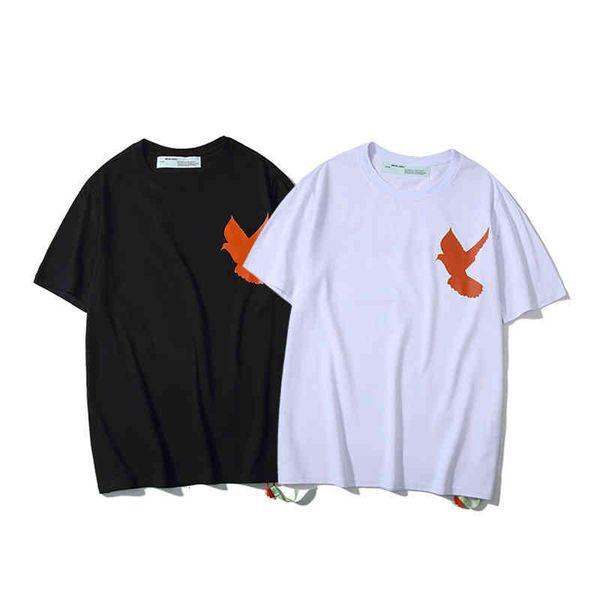

flying bird peace new dove blue sky white cloud printed men's and women's short sleeve t-shirt, White;black