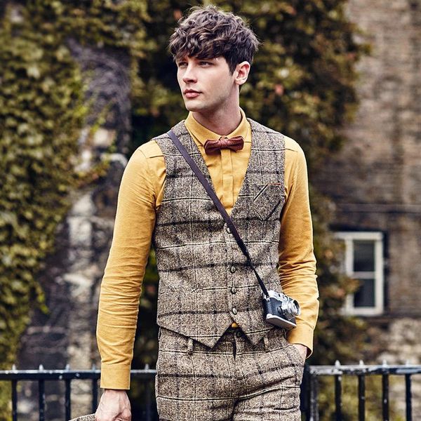 

men's vests brand men clothing 2021autumn winter colors plaid patchwork slim fit suit vest waistcoat mens classic formal wedding gilet, Black;white