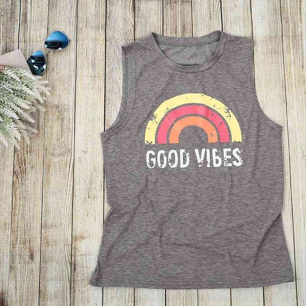 

plus size summer good women tank vibes print gray o-neck female casual loose vest sleeveless ladies tee 3xl, White