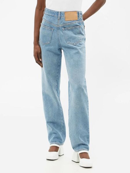 

women's jeans 2021 fashion classic women pocket patch design washed waist cotton straight, Blue