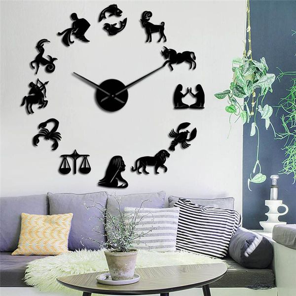 

twelve constellation creative diy wall clock mirror acrylic home decoration watch modern design silent clocks