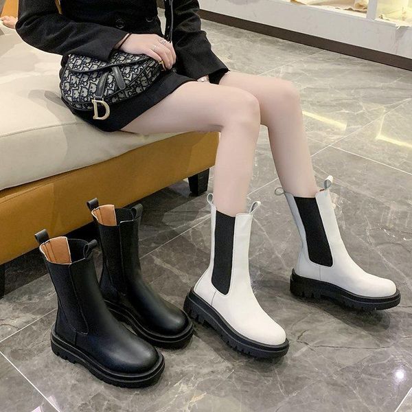 

boots 2021 fashion women's lace up calf round head black mid heel square pu women shoes four seasons