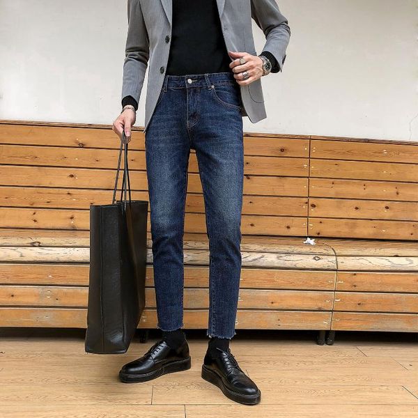 

men's jeans men 2021 spring autumn stretch denim trousers pockets loose ankle-length pants male size straight w510, Blue