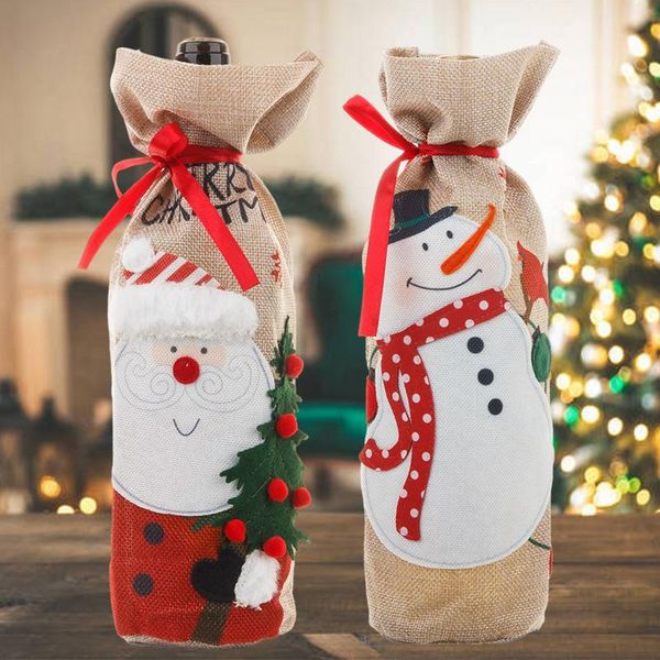

table cloth christmas linen embroidery red wine sleeve bottle decorations bag cover