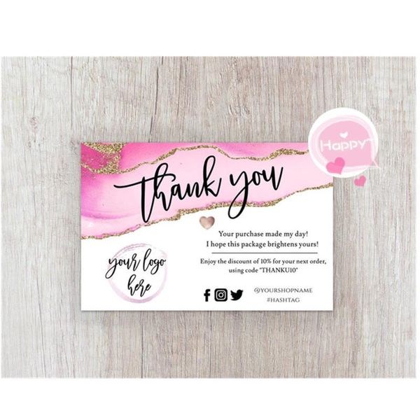 

greeting cards thank you insert card modern business add your logo media social parcel packing