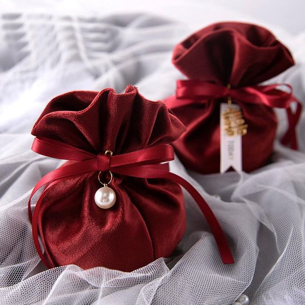 

gift wrap 10pcs/set luxury velvet bags with pearl string christmas birthday party cooikes candy boxes jewelry sachet