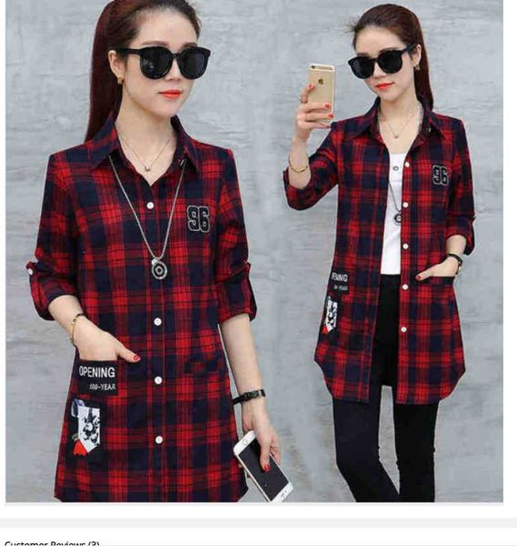 

women's blouses & shirts 2021 shirt plus size plaid casual spring and autumn mid-length loose long-sleeved, White