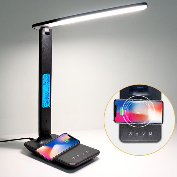 

wireless charging led desk lamp 10w with calendar temperature alarm clock eye protect reading light table 2021 wall sconce lamps