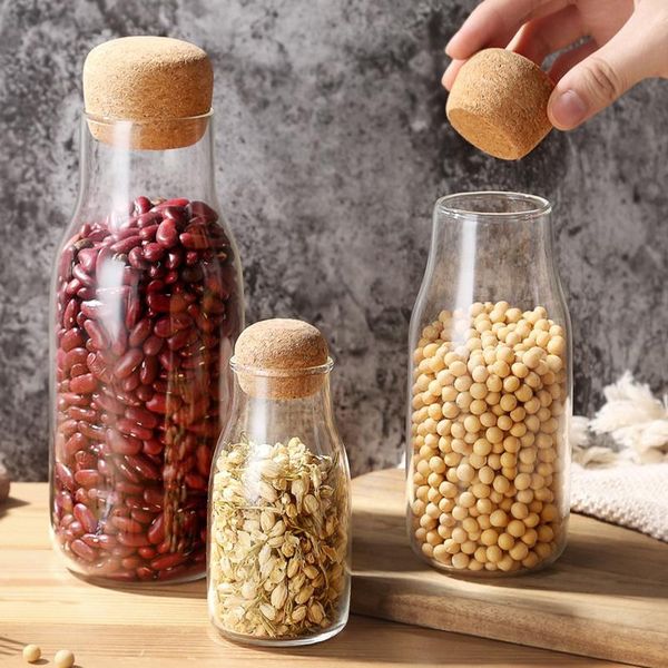 

storage bottles & jars 1pcs cork glass bottle sealed jar dried fruit grain transparent coffee container kitchen