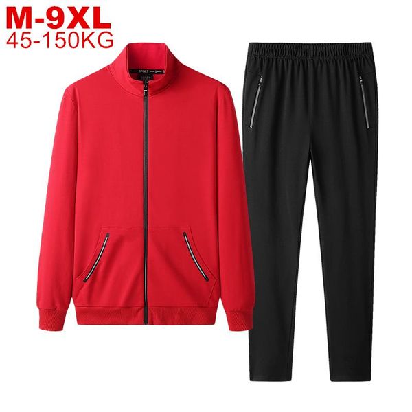 

men's thermal underwear large size men 2 pieces tracksuit sets autumn spring sportsuit zipper sweatshirts suit male jacket sweat pants, Black;white