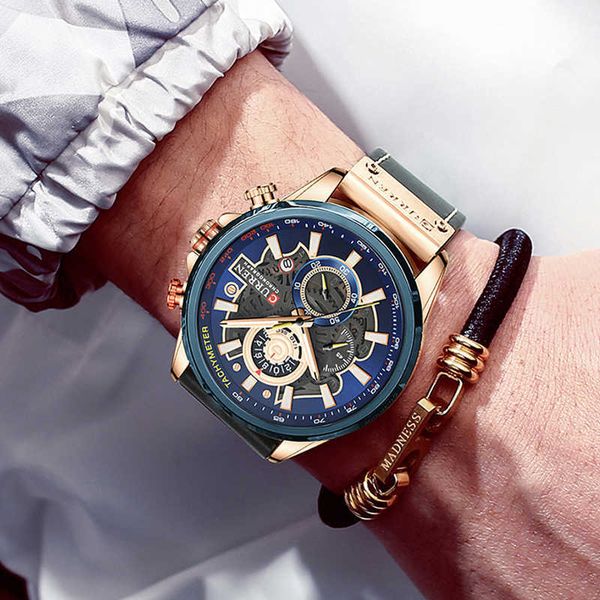 

curren relogio masculino watch men luxury brand business male wrist watches leather men blue watches chronograph watch men 210527, Slivery;brown