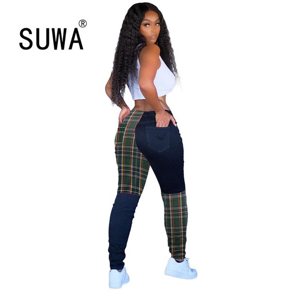 

black plaid patchwork baggy pants women trousers high waist skinny joggers leggings trendy chic sweatpants lounge wear cool girl 210525, Black;white