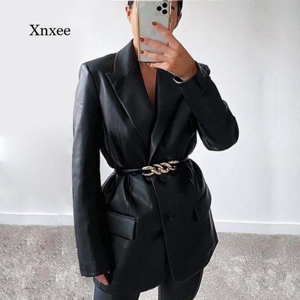 

women's jackets autumn and winter ladies pu leather jacket lapel solid color casual black motorcycle, Black;brown