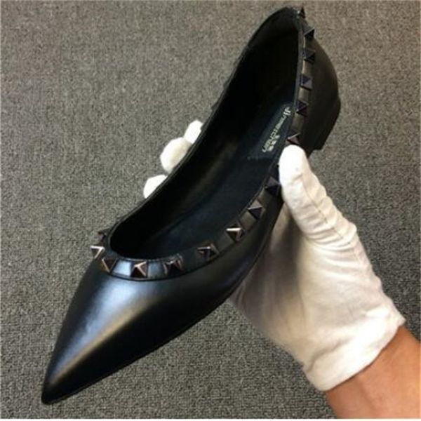 

dress shoes flat heel women mules pointed toe rivets strap ladies sandals female brand v dust bag fwe7, Black