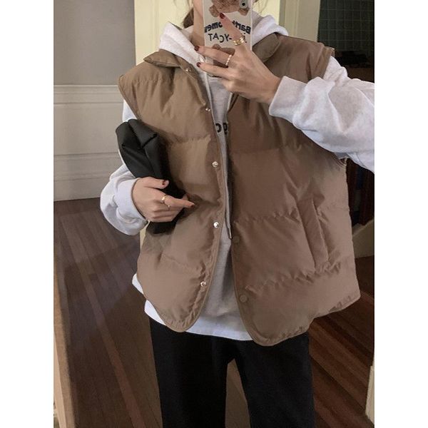 

women's vests solid color stand-up collar cotton-padded jacket vest autumn/winter 2021 korean loose-fitting, Black;white