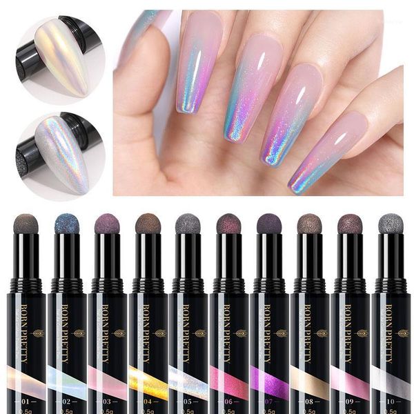 

pretty nail powder cushion pen jelly art glitter mirror laser effect 10 colors nails holographics chrome 0.5g1, Silver;gold